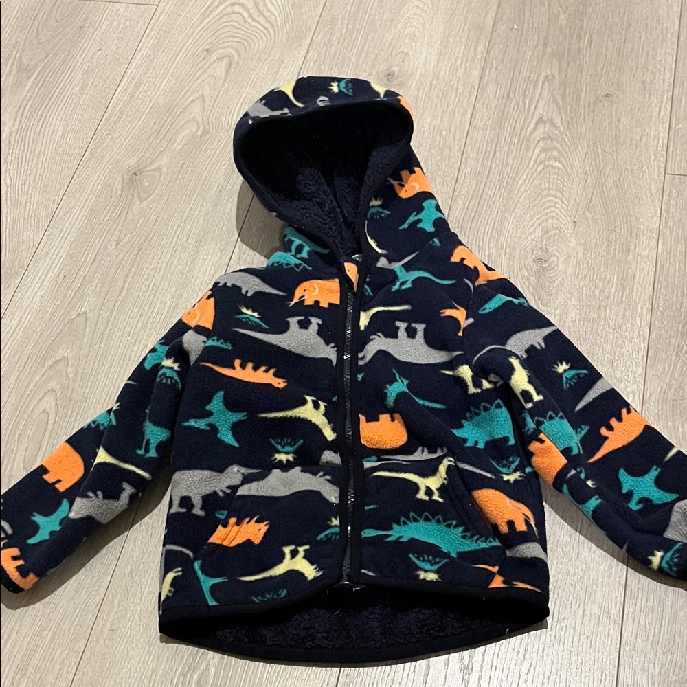 Kids Dinosaur Print Fleece hooded Jacket